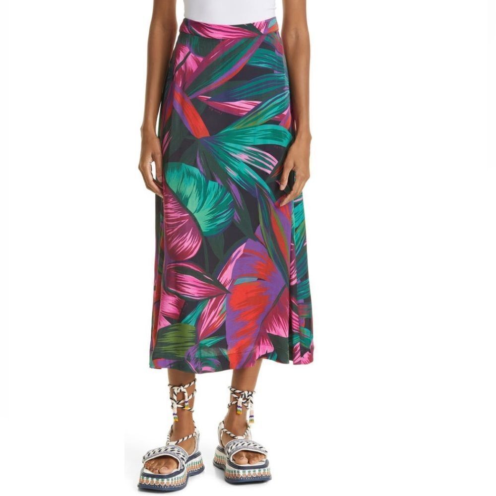 FARM‎ RIO ANTHROPOLOGY Midnight Leaves Midi Skirt, Size Small, (2/4), NWOT